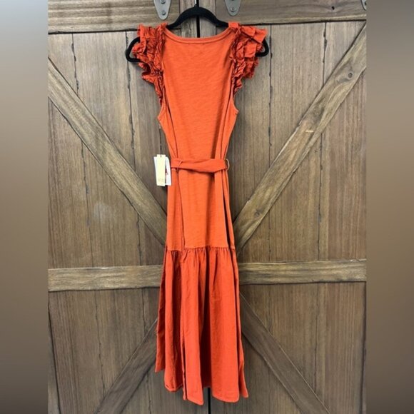 Nation LTD Everleigh Frilly Midi Dress in Cayenne Size Small NWT - Picture 6 of 11